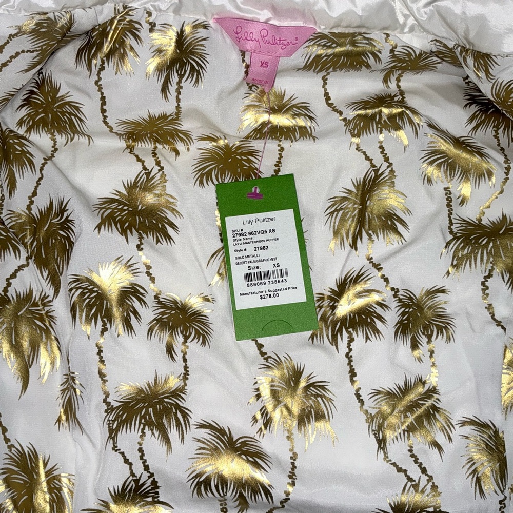 Lilly Pulitzer NWT Layli Masterpiece Puffer Gold Desert Palm Graphic $278 - Picture 11 of 16